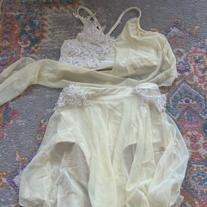 Two piece yellow custom dance competition costume